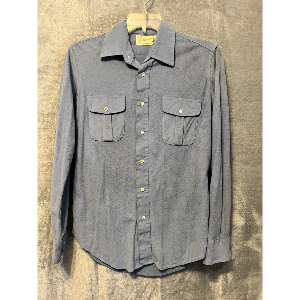 Vintage Sears Fieldmaster Sportswear Mens Blue Button Shirt Long Sleeve Medium